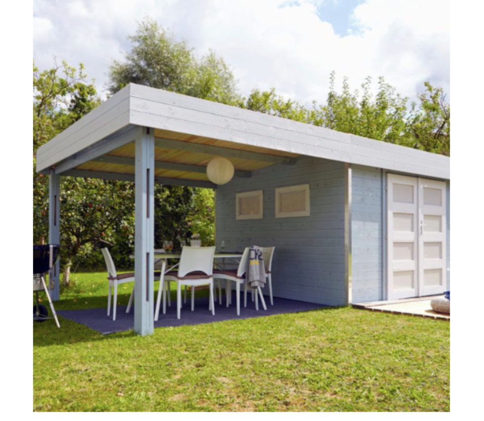 Abri de jardin toit plat en bois avec auvent – Design moderne et pratique